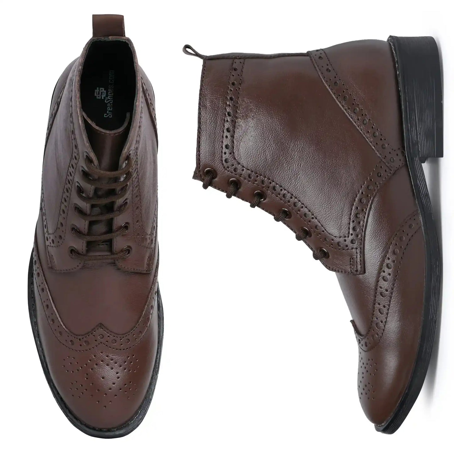 Men Pure Leather Brogue Boots