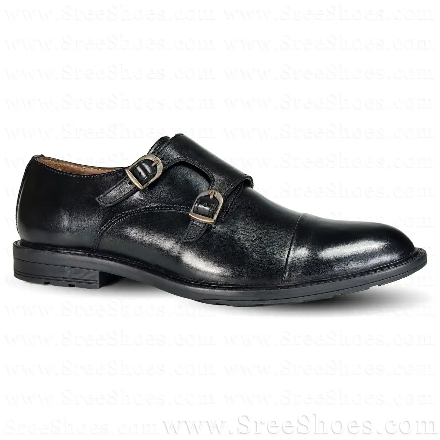 Pure Leather Double Monk Strap Slip On Shoes for Men (Full Grain)